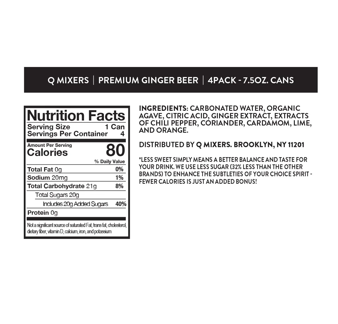 Q Mixers Ginger Beer Nutrition