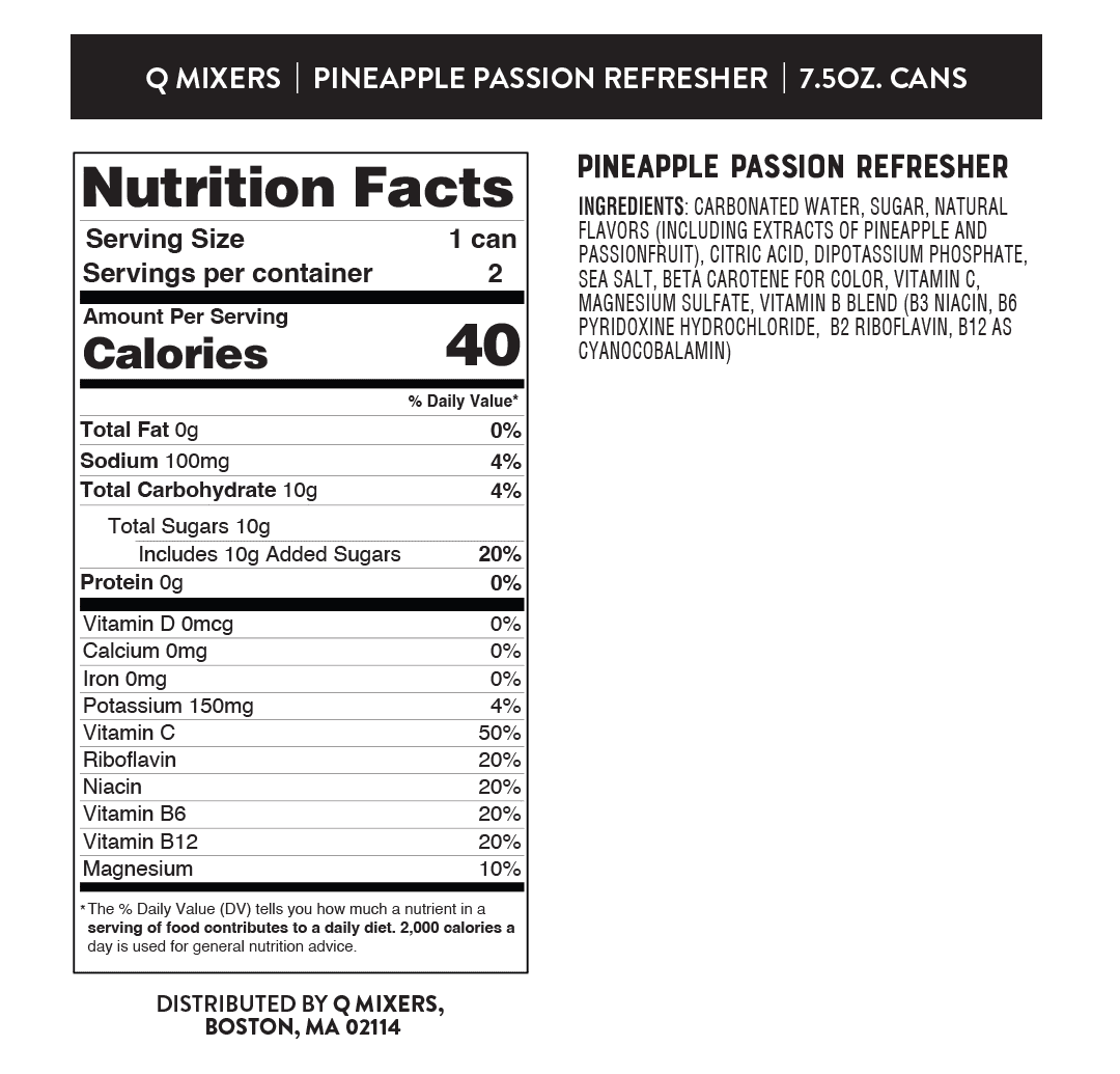 QMixers nutrition panels refreshers pineapple Passion