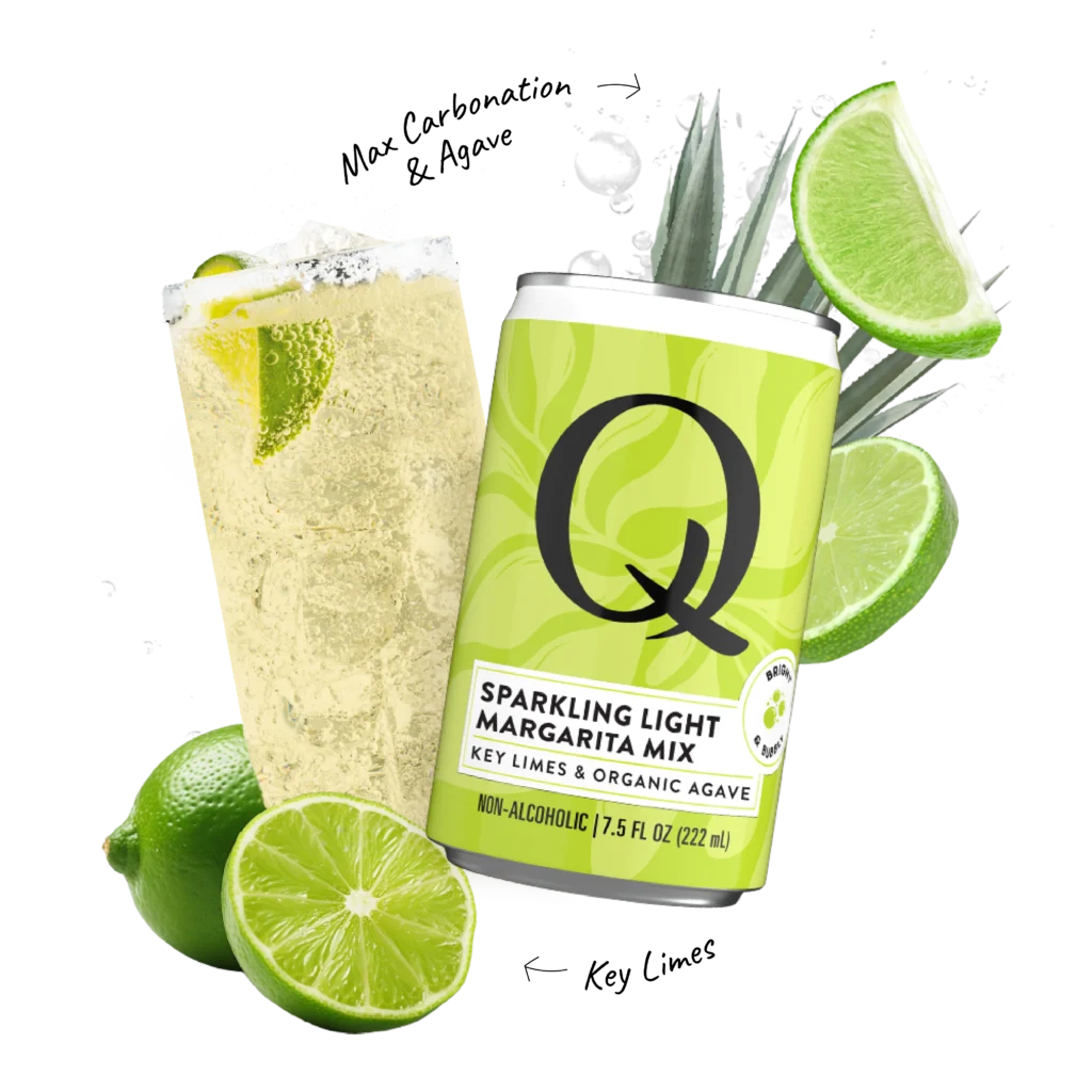 Q Mixers PDP with ingredients & callouts Margarita Sparkling Light