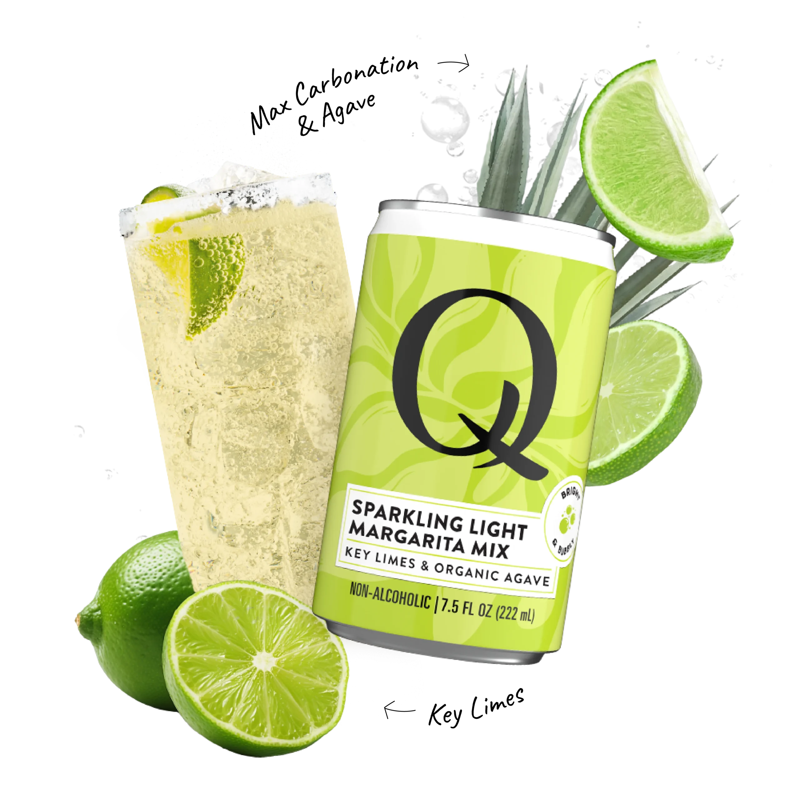 Q Mixers PDP with ingredients & callouts Margarita Sparkling Light